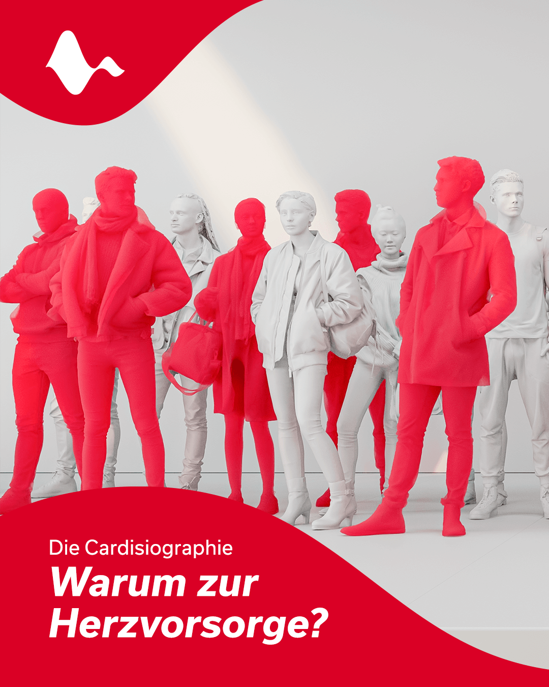 Gruppe von Menschen, teils rot eingefärbt – Sinnbild dafür, warum Herzvorsorge für alle wichtig ist.